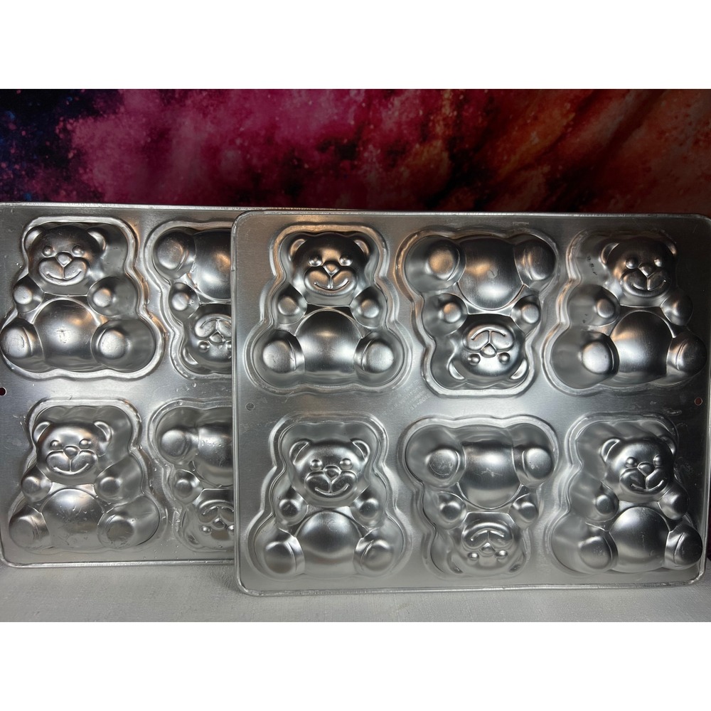 Vintage 1991 Wilton Teddy Bear Mini Cake Pan 6 Cavity Aluminum Set of 2 Pan Set